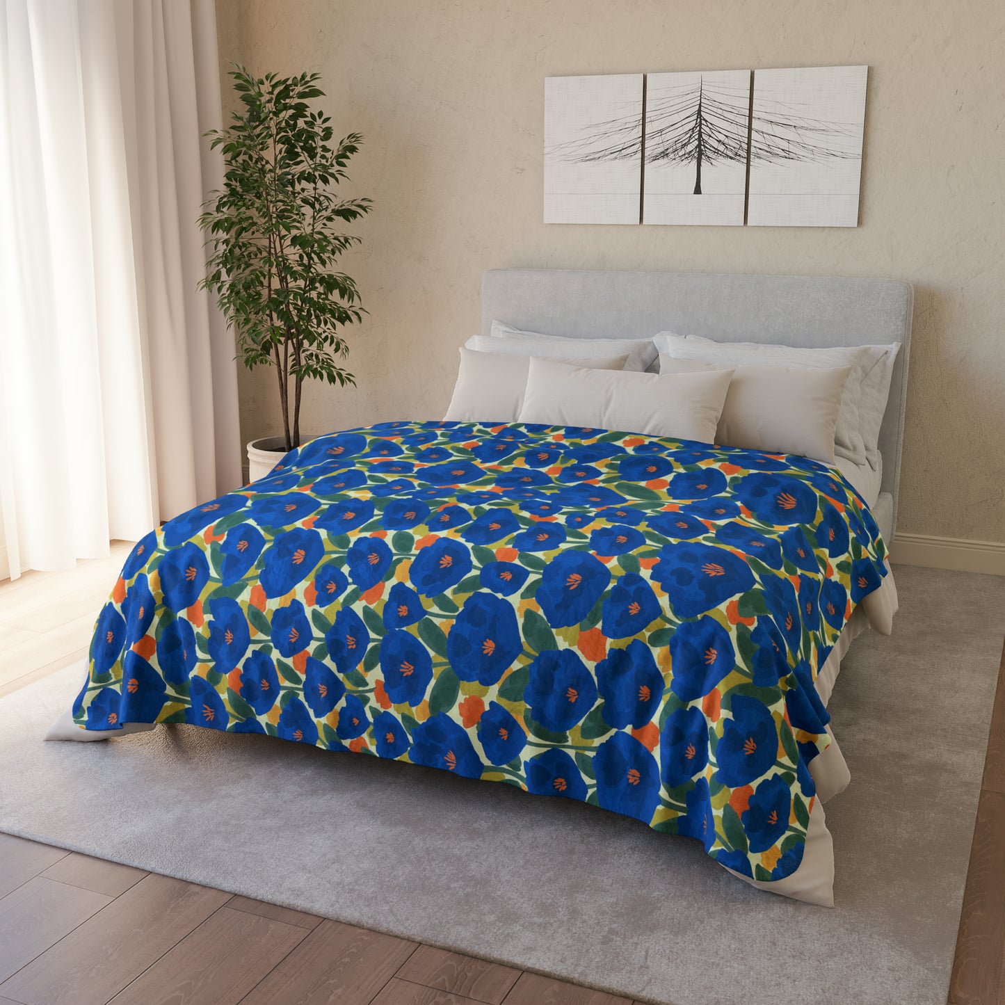 Floral Fleece Sherpa Blanket | Sapphire Garden | Cherrified Co. Design