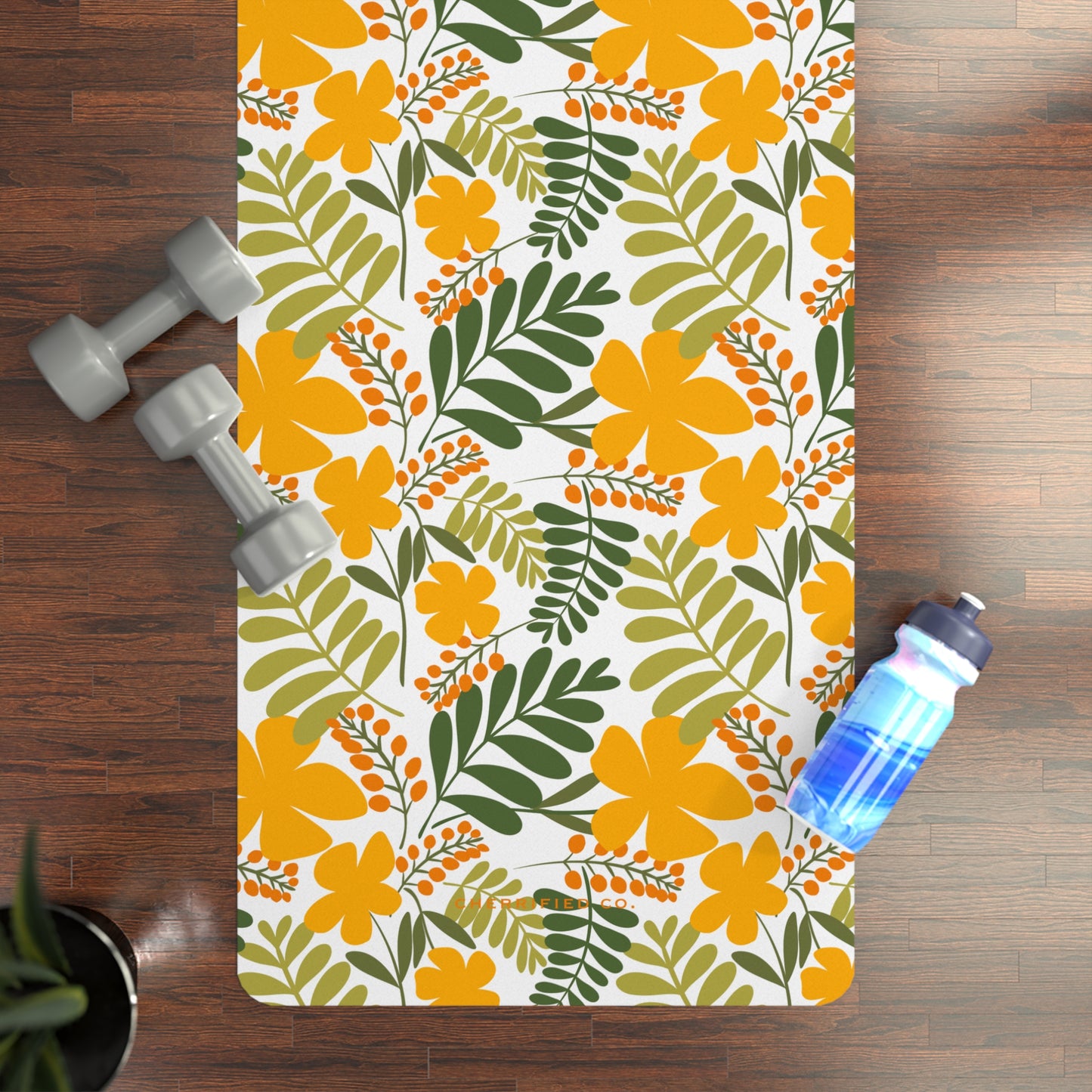 Rubber Yoga Mat | Yellow Floral; Botanical | Cherrified Co. Design