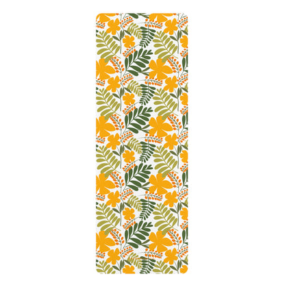 Rubber Yoga Mat | Yellow Floral; Botanical | Cherrified Co. Design