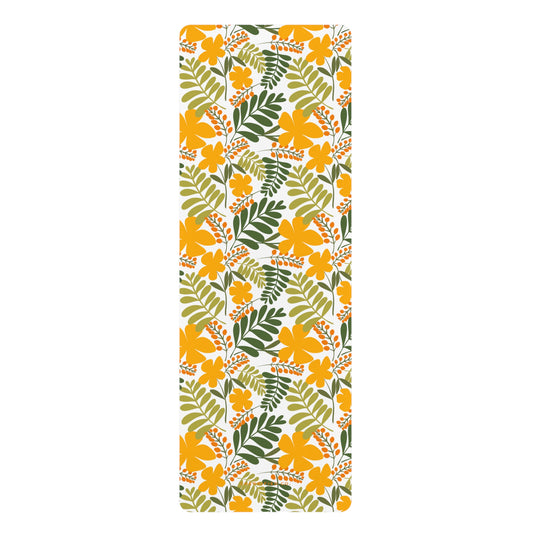 Rubber Yoga Mat | Yellow Floral; Botanical | Cherrified Co. Design